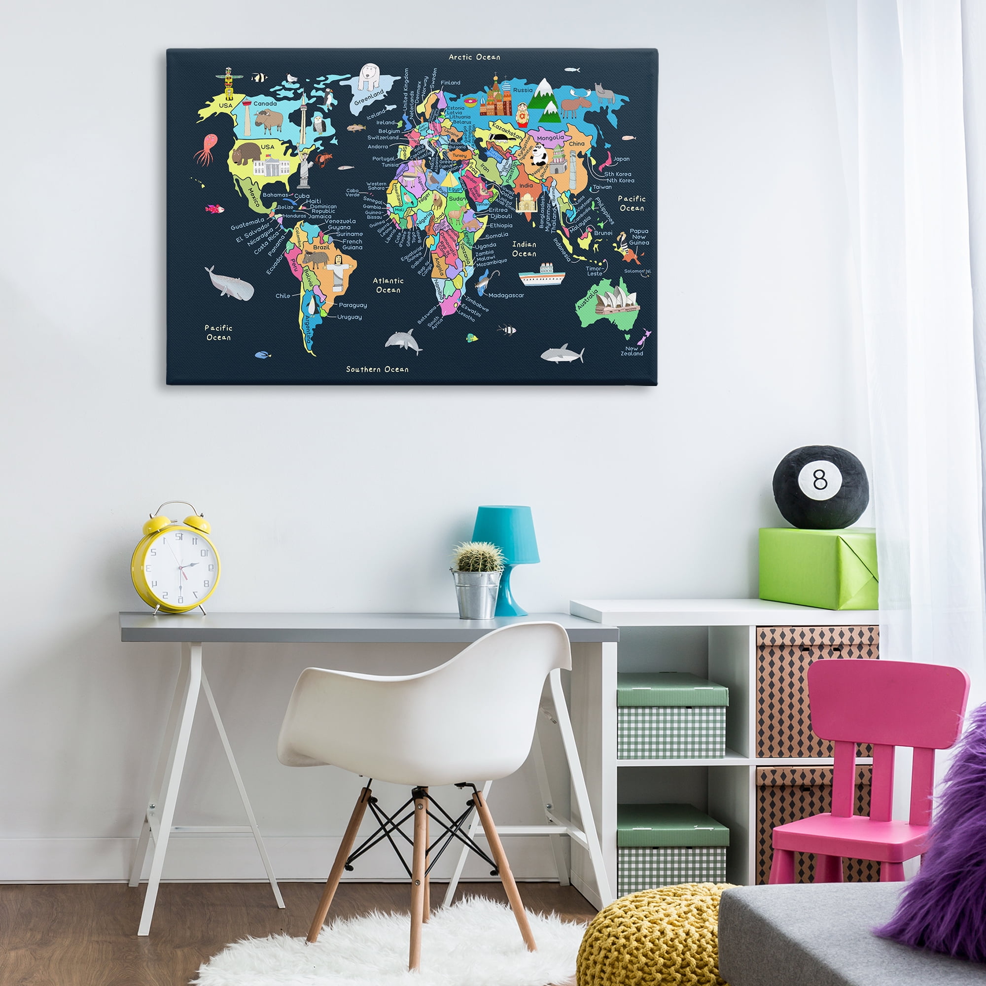 Stupell Industries Detailed Countries Map Education Painting Wrapped Canvas Art Print Wall Art, 45 x 30