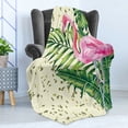 thumbnail image 4 of Bird Print Soft Flannel Fleece Throw Blanket, Summer Art Flamingo on Tropical Leaves with Minimal Geometric, Cozy Plush for Indoor and Outdoor Use, 50" x 60", Ivory and Multicolor, by Ambesonne, 4 of 5