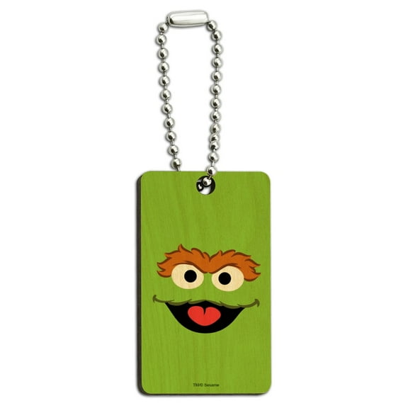 Sesame Street Oscar The Grouch Face Wood Wooden Rectangle Keychain Key Ring