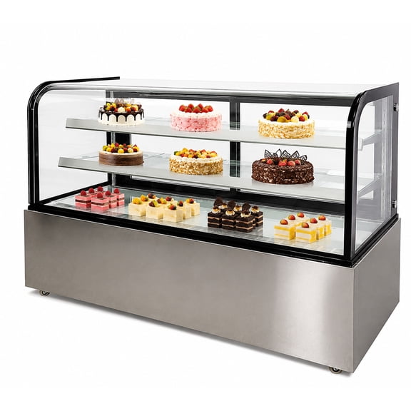 72" Commercial Refrigerated Bakery Display Case, Curved Glass Cake Showcase Refrigerator, 3 Shelf Pastry Display, NSF