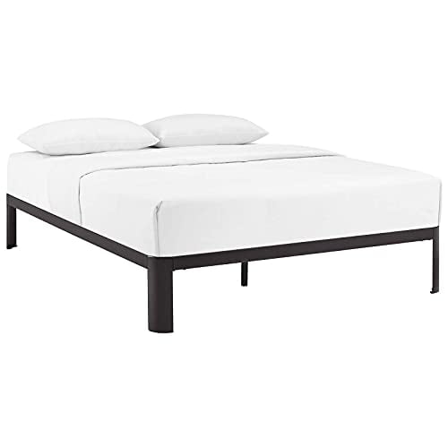 Modway Corinne Base de Matelas Moderne en Acier, Cadre de Lit Double avec Lattes de Bois, Brun
