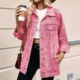 thumbnail image 6 of Jean Jackets for Women Trendy Button Down Denim Trucker Jackets Long Sleeves Frayed Hem Shacket Jacket Pink S, 6 of 9
