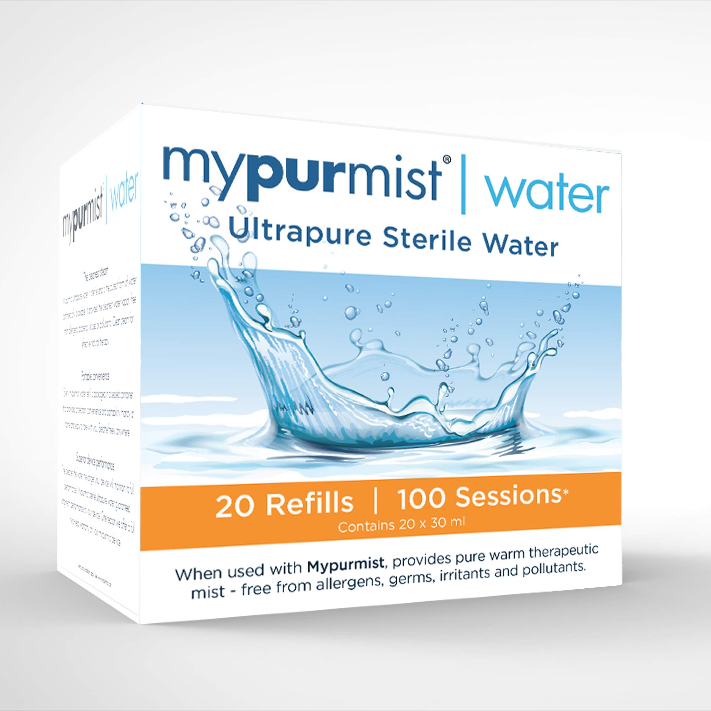 Mypurmist Ultrapure Sterile Water for All Mypurmist Handheld Vaporizer and Humidifier Devices, 20 Refills, up to 100 Sessions