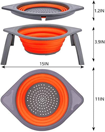 D L D ollapsible Colander Strainer red Space-Saver Folding Mesh with Durable Stands Storage Basket Drainer for Fruit Vegetable Dish Tub for Kitchen Outdoor Travel Camping