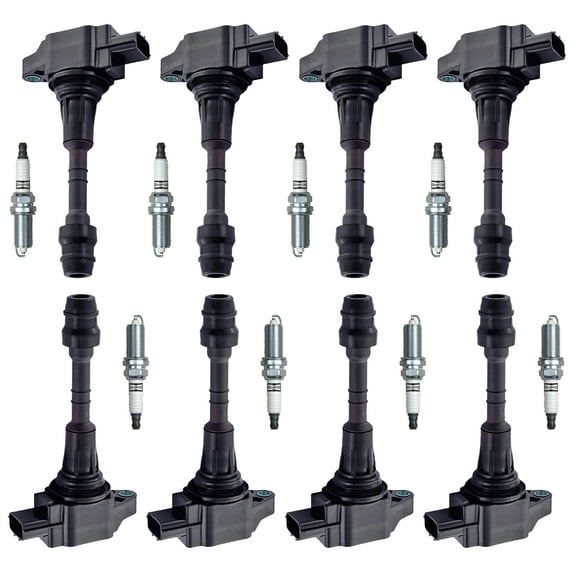 Set of 8 ISA Ignition Coil and Champion Spark Plugs Compatible with 2007-2010 Infiniti QX56 5.6L V8 Replacement for UF551