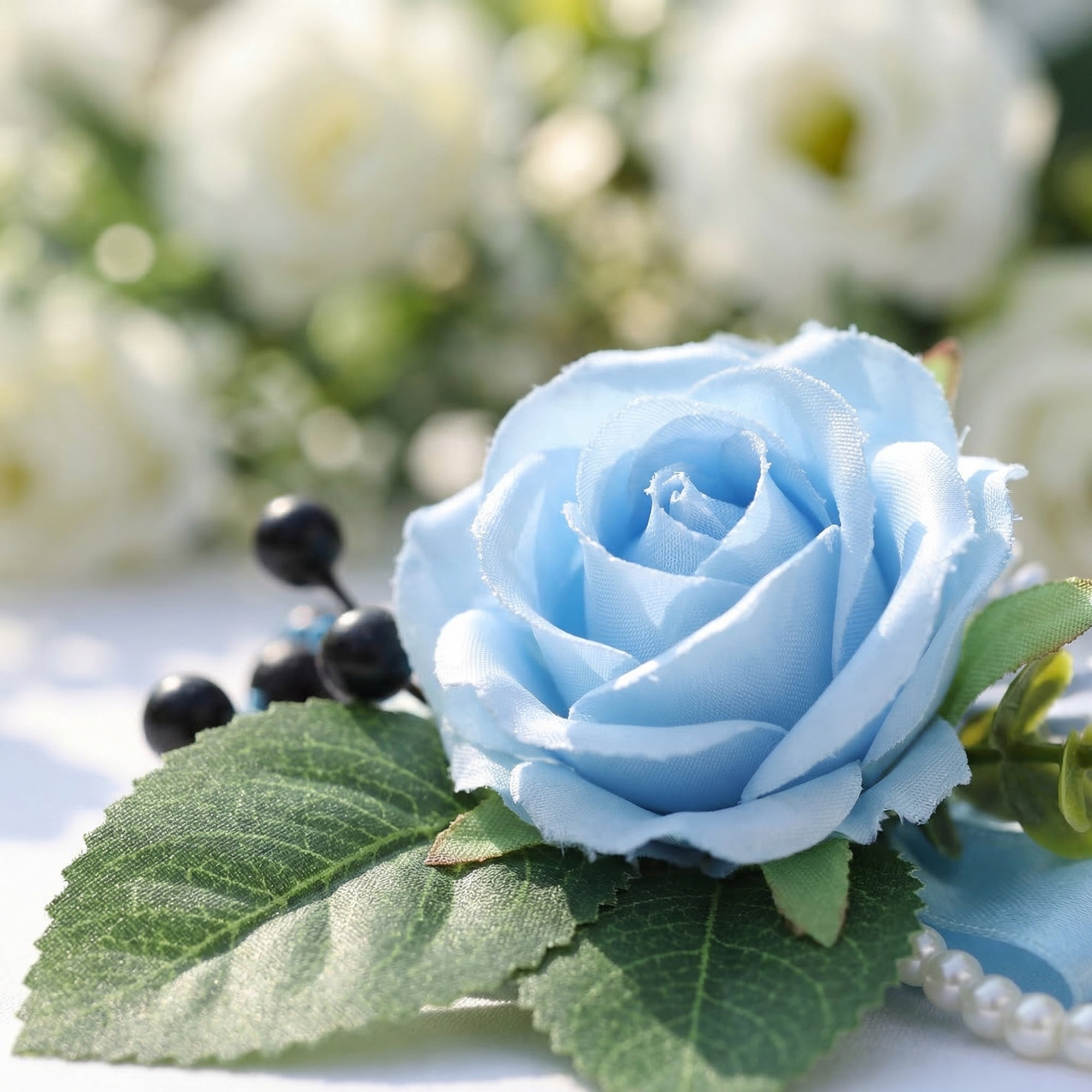 Unique Bargains 4Pcs Wrist Corsages Silk Rose Flower Bracelets Blue Pink 3.9 in