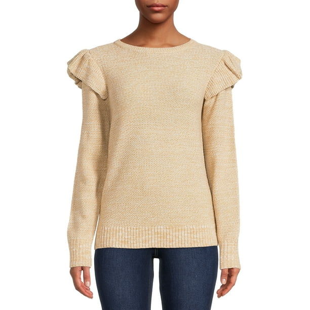Time and Tru Women's Long Sleeve Ruffle Sweater, Lightweight - Walmart.com