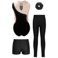 thumbnail image 4 of TTAO Girls Figure Skating Outfits Dance Unitards Gymnastics Leotard with Shorts Leggings Hairband Activewear Set Black 10, 4 of 5