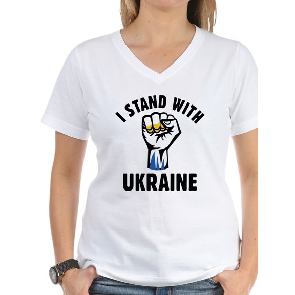 CafePress - I Stand With Ukraine Women's V Neck T Shirt - Womens Cotton V-Neck T-shirt