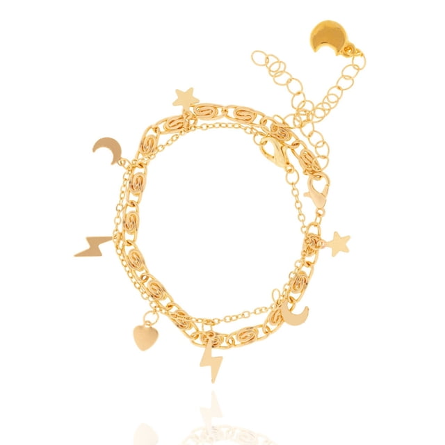 Set pulseras doradas CYRA con dijes de lunas y estrellas