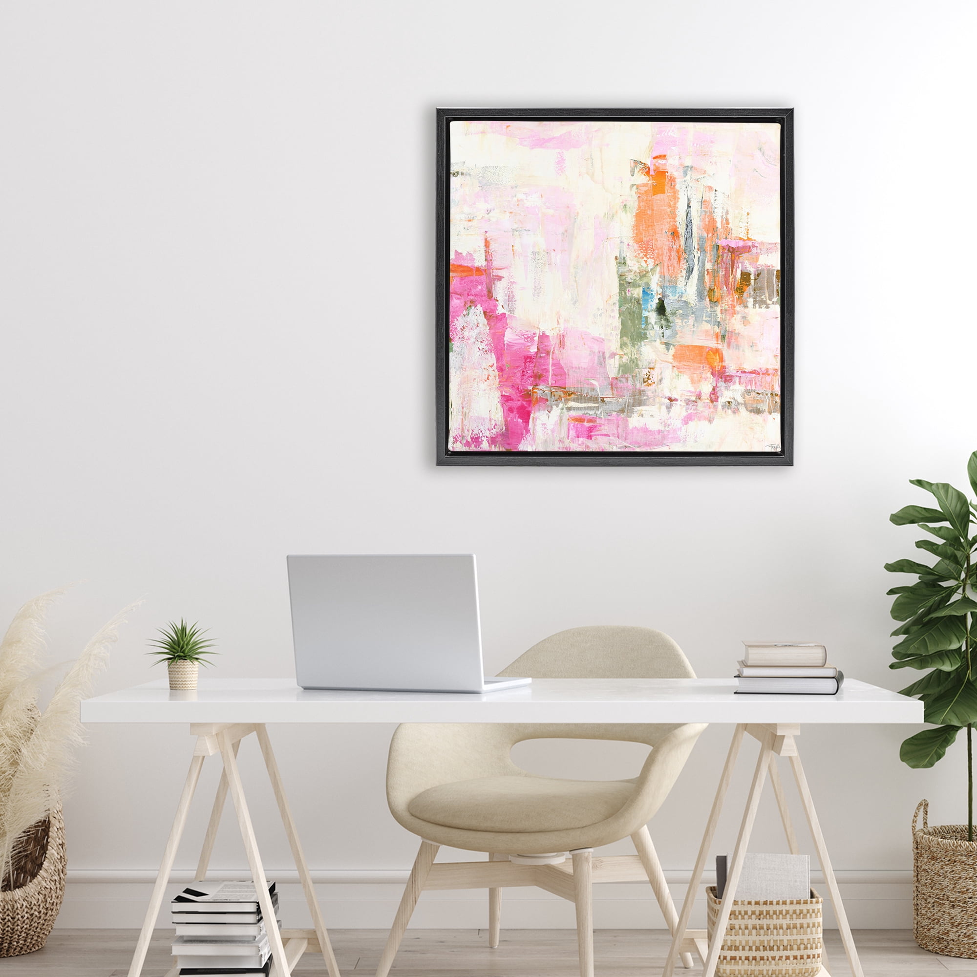Stupell Industries New Age Pink Abstract Black Framed Floater Canvas Wall Art, design by Design Fabrikken