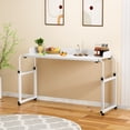 thumbnail image 4 of Tereitr Over-the-Bed Laptop Desk with Raised Baffle for within 210CM/82.68" Bed, 120x40CM/47x15inch Height Adjustable Overbed Table with Wheels for Home Office Bedroom (White), 4 of 7