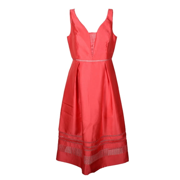 Adrianna Papell Womens Coral Sleeveless Mesh Trim A-Line Dress 4