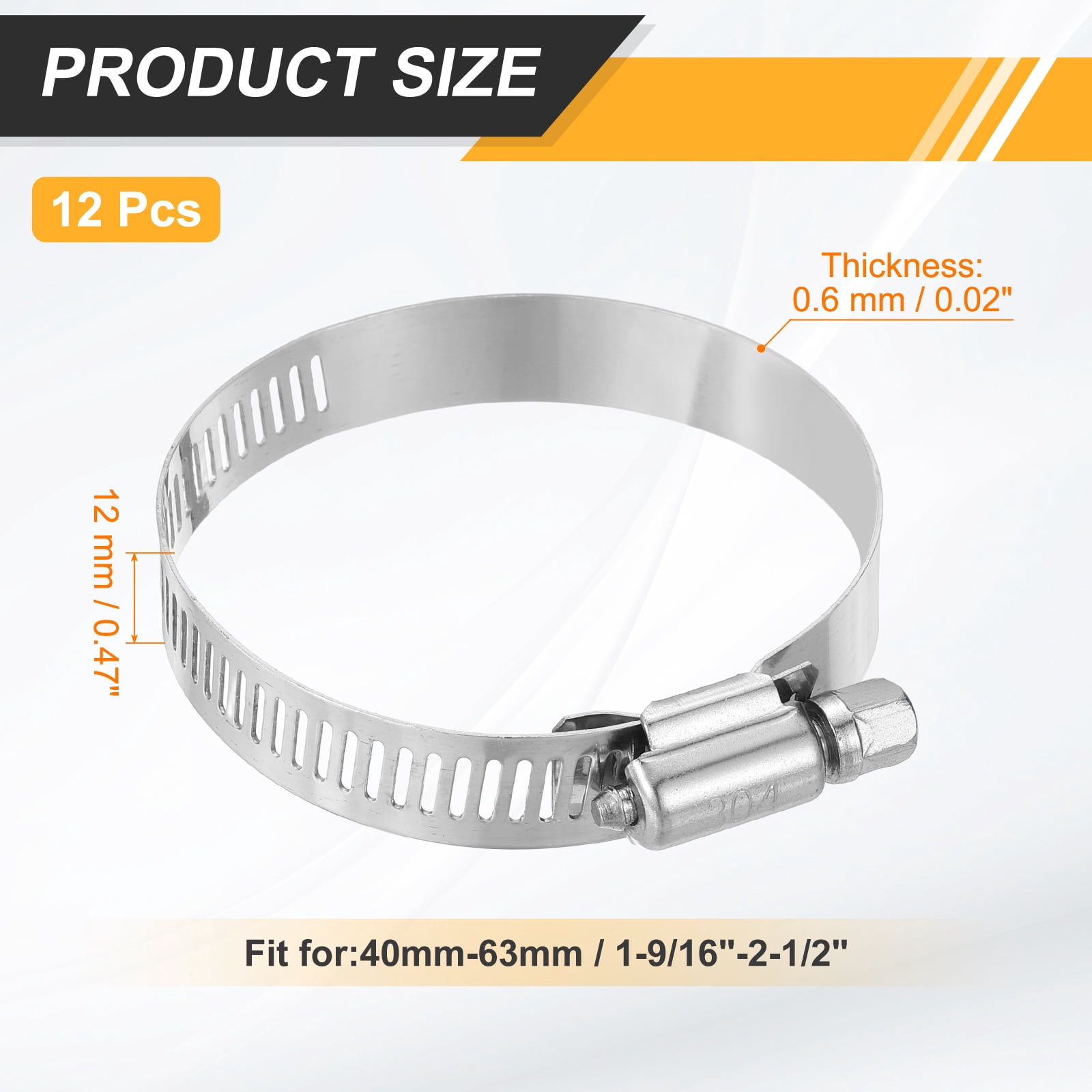 Uxcell 12 Pcs Hose Clamp 1-9/16"-2-1/2" Stainless Steel Adjustable Worm Gear Hose Clamp with Phillips Screw