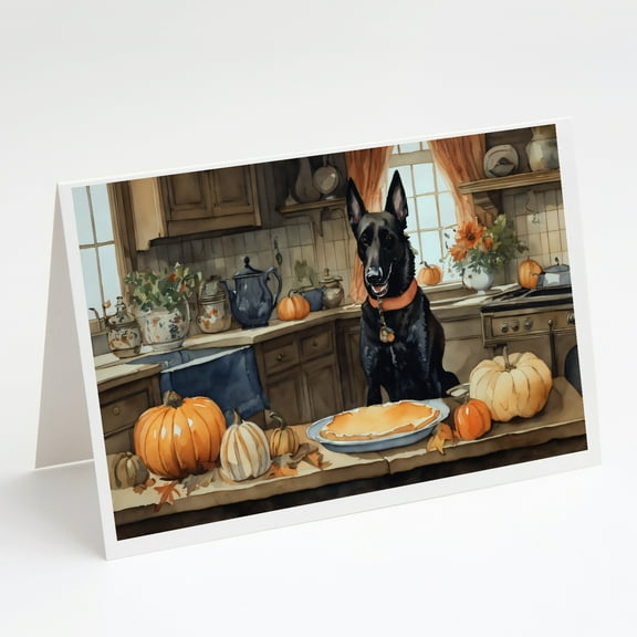Belgian Malinois Fall Kitchen Pumpkins Greeting Cards and Envelopes Pack of 8 7 in x 5 in