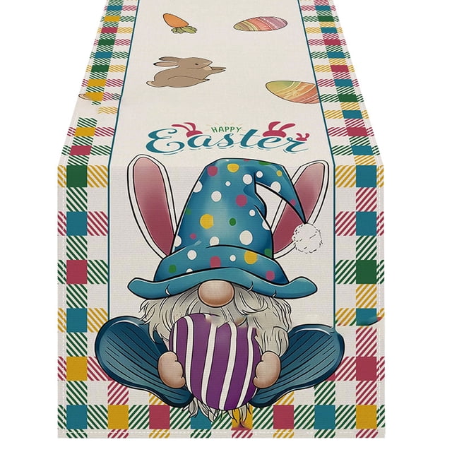 Hearth & Gear Easter Table Runner Linen Bunny Print Home Tablecloth Holiday Party Table Decoration Tablecloth Mat H End Table Small Dining Table Rug Back to School Table Table 48 Inches Napkins