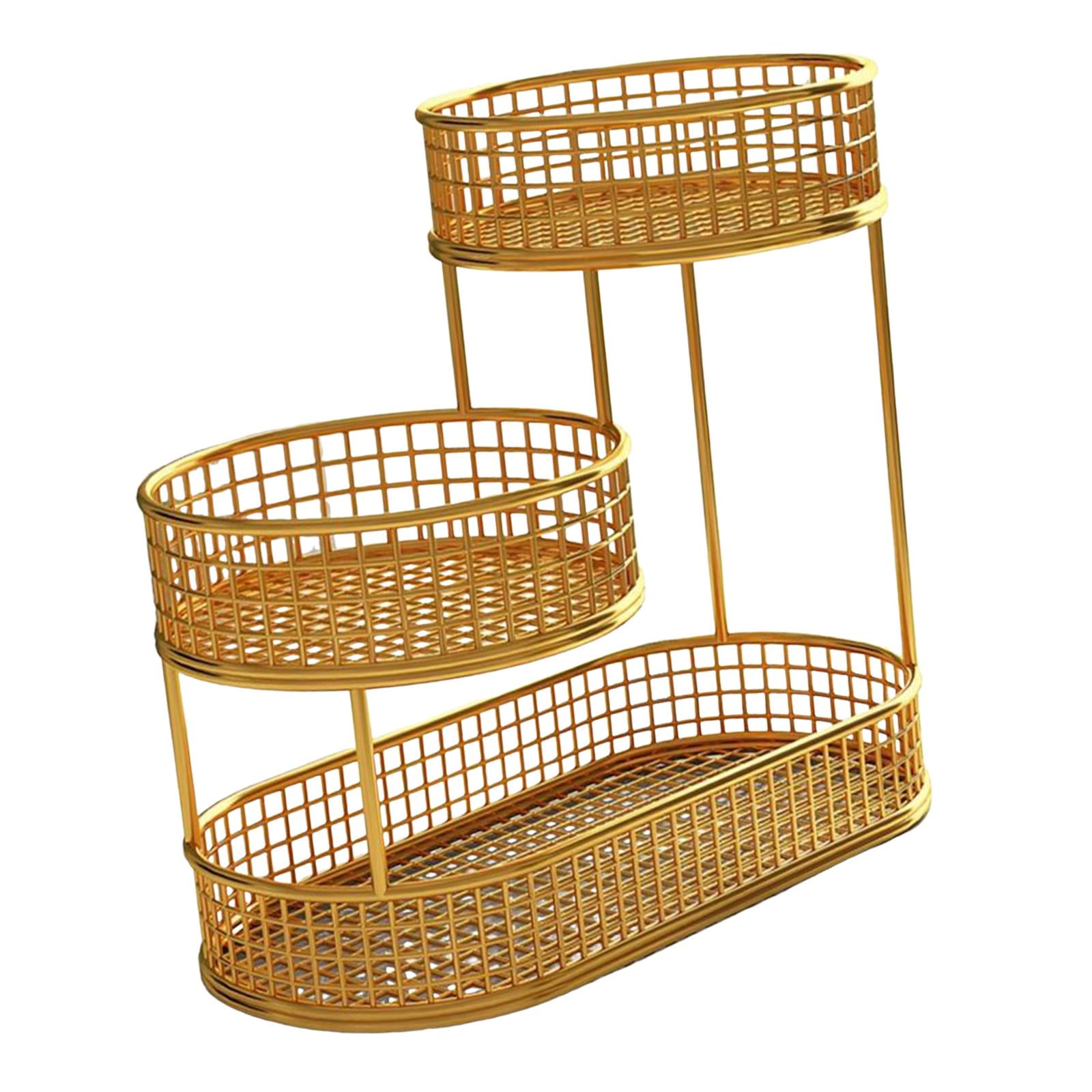 Baoblaze Metal Fruit Basket Serving Stand Wrought Iron Fruit Stand Large Capacity Counter Space Saver Fruits Stand Holder Serving Bowl gold