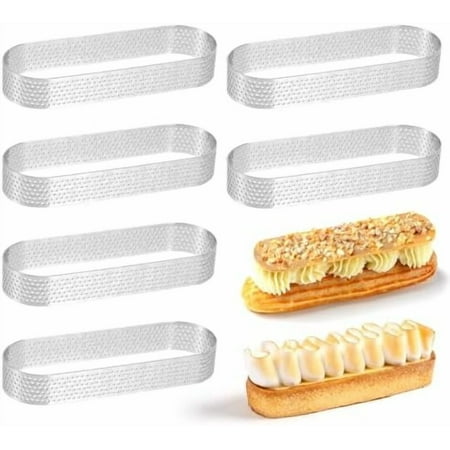 6 Pcs Oval Tart Rings, Stainless Steel Tart Ring Mold, Non Stick Perforated Cake Mousse Ring Heat Resistant Mini Tart Mold Tart Pan for Mousse Cheese Cake Muffin Pie Kitchen Baking Tart Molds
