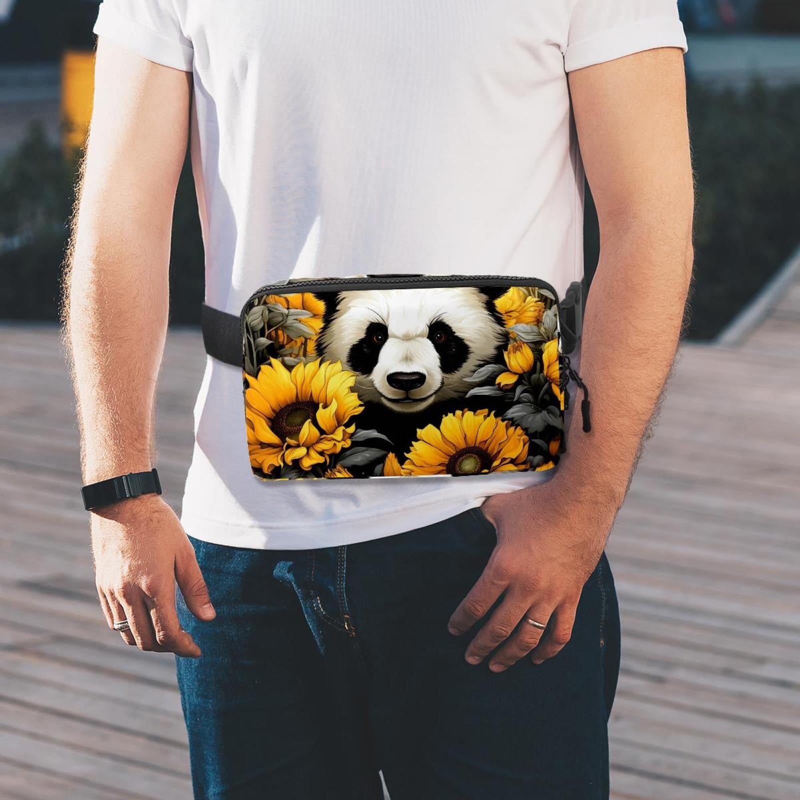 Panda sunflowers Lightweight Adjustable Waist Pack with Extension Strap - Unisex Running Belt Fanny Pack