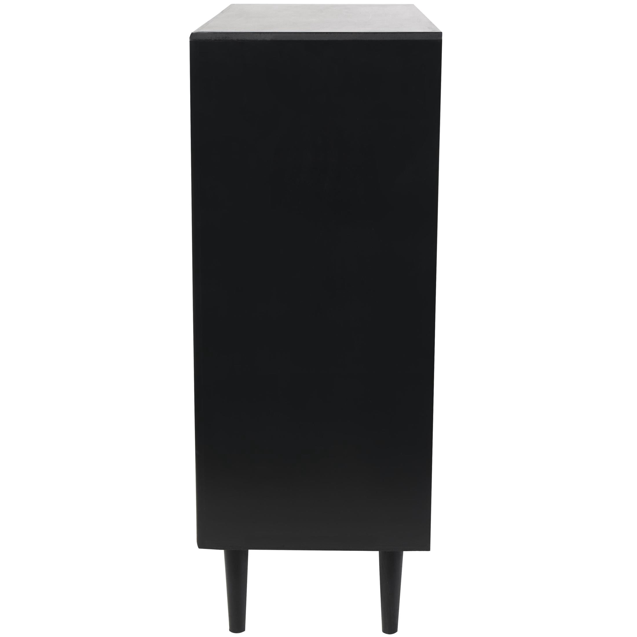 DecMode 36" x 43" Black Wood Square 2 Door Geometric Cabinet with Circular Rattan Accent, 1-Piece
