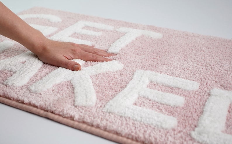 Get Naked Bath Mat - Pink Get Naked Rug - Shower Curtain Set - Funny Bathroom Decor Signs - Peach Bathroom Rugs - Cute Fun Bath Mat - Cool Bathroom Stuff - Blush Pink Bathroom Accessories - Washable