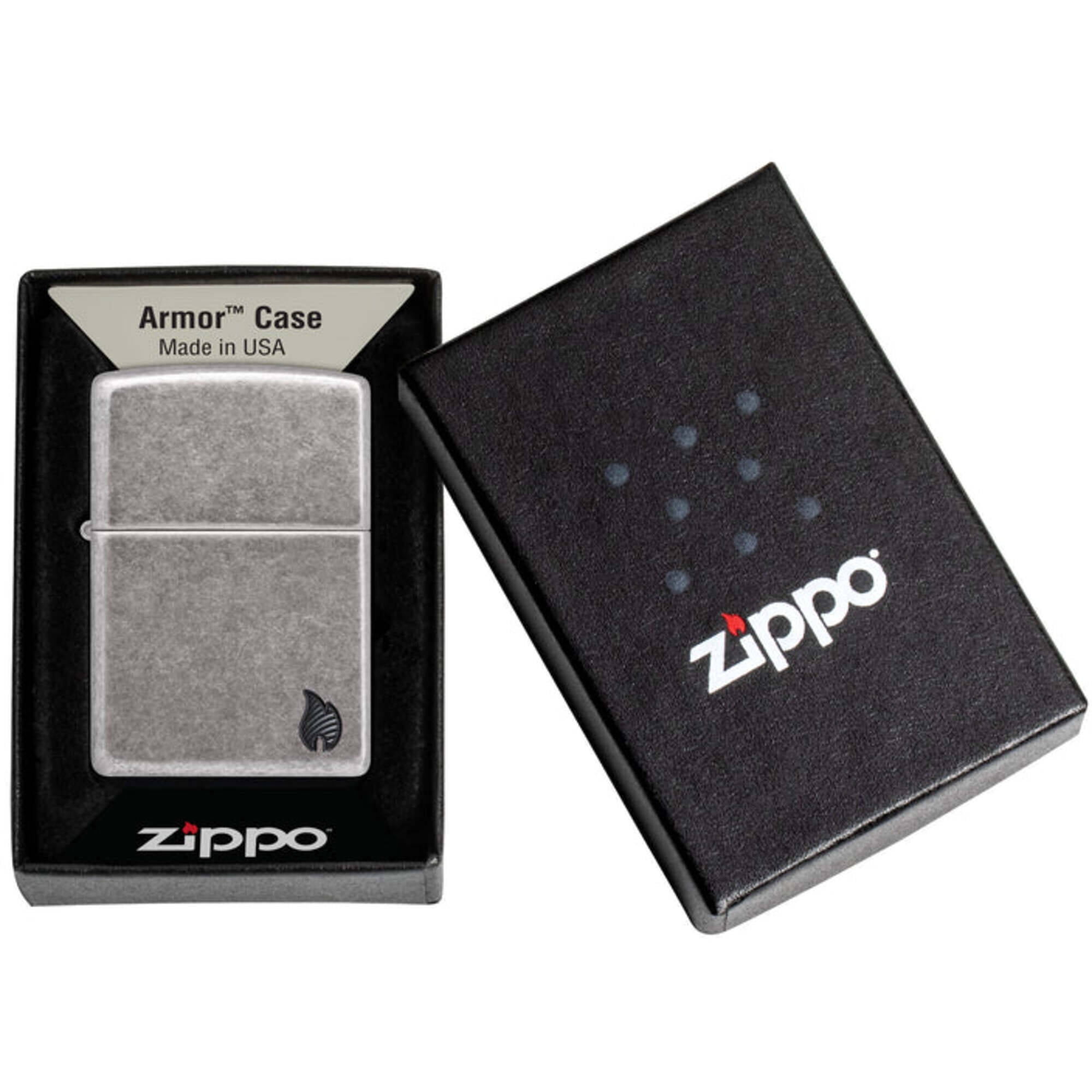 Zippo 46399 Armor Antique Silver Flame Design Pocket Lighter