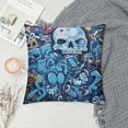 thumbnail image 2 of COMIO  Urban Graffiti Throw Pillow Cushion Cover, Xenomorph Alien and Skull on Aquatic Shaded Street Art, Zippered Double-Side Digital Print Decor,Blue Navy, 2 of 5