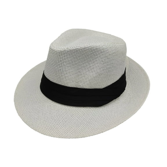 NAZISHW Breathable Straw Fedora Hat Men Women Panama Wide Brim Straw Hats Fedora Hats Jazz Straw Hat Unisex Top Hat Sun Hat Panama Caps (White,One Size)