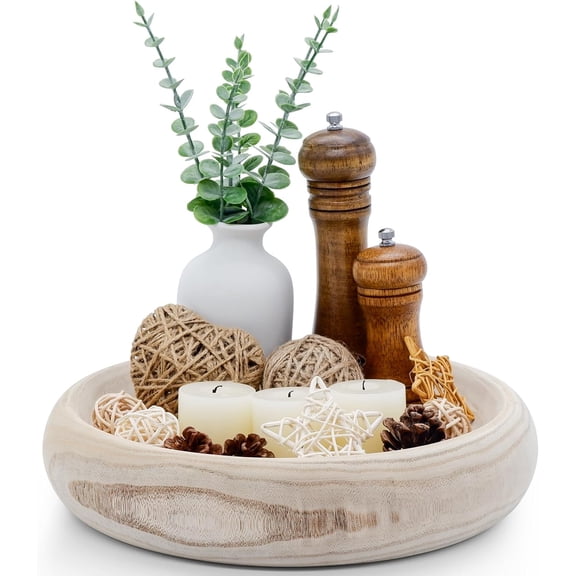 Wooden Decorative Bowls, 13 Inch Round Paulownia Wood Centerpiece Bowls for Home Decor, Natural Fruit Bowl for Coffee Table, Key Tray for Entryway Moss Holder (Wooden)