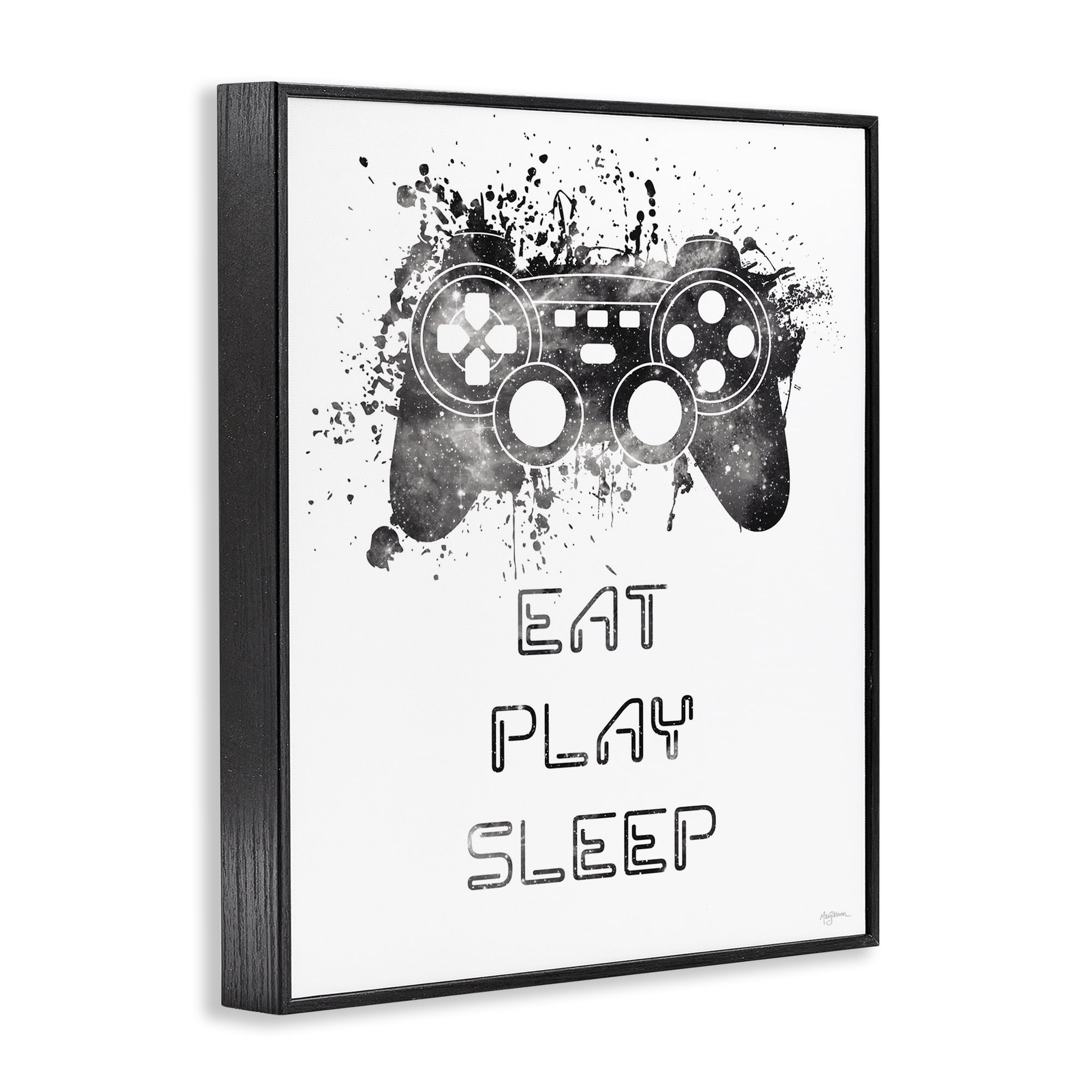 Stupell Industries Eat Play Sleep Gaming Typography Painting Black Framed Art Print Wall Art, 11 x 14