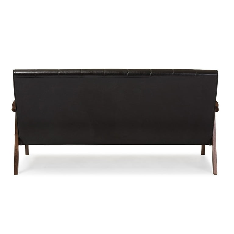 Baxton Studio Nikko Mid-century Modern Scandinavian Style Dark Brown Faux Leather Wooden 3-Seater Sofa Baxton Studio Nikko Mid-century Modern Scandinavian Style Dark Brown Faux Leather Wooden 3-Seater Sofa