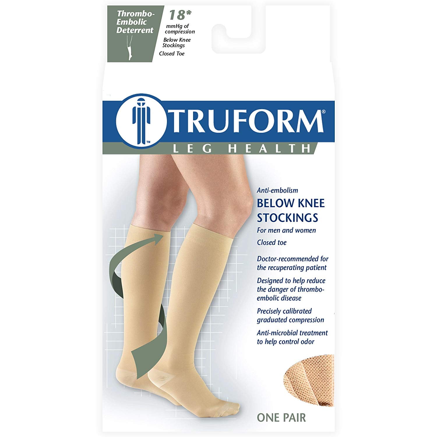 Surgical Stockings, 18 mmHg Compression, KneeHigh, Closed Toe, Beige