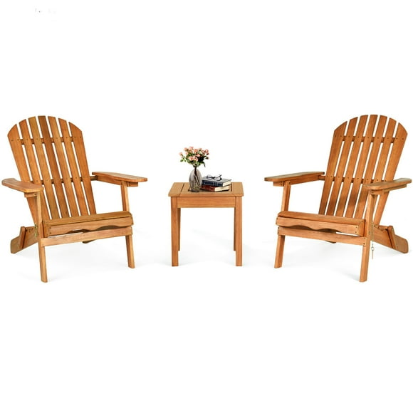 Costway Ensemble de 3 Pcs pour Patio Chaise Adirondack en Bois Table Siège Pliant Mobilier Jardin