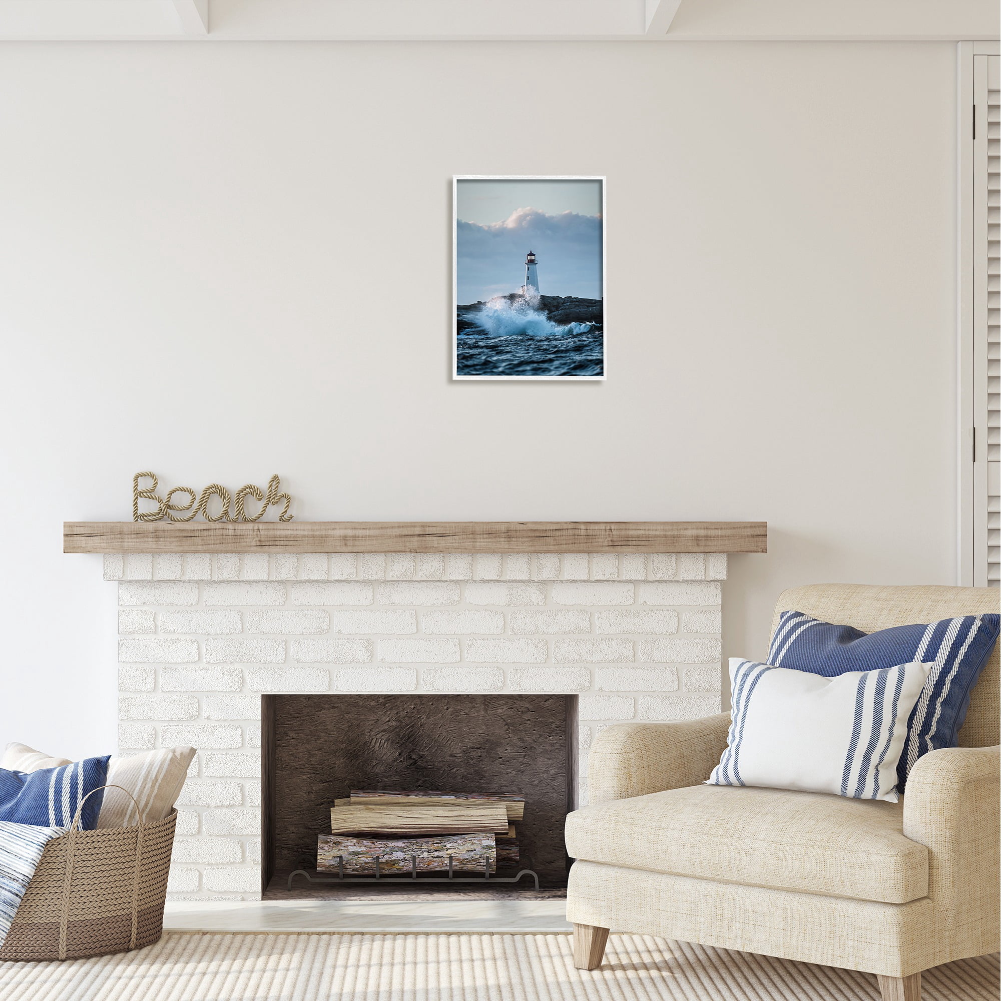 Stupell Industries Rough Sea Waves Photography Landscape Photography White Framed Art Print Wall Art, 16 x 20