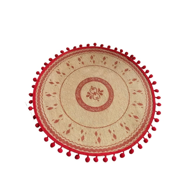 D Christmas Placemats Round Woven With Snowflake Reindeer Pattern, Nylon Spandex Material And Heat Insulation For Holiday Dining Table 39X39X1In 0.08Lb