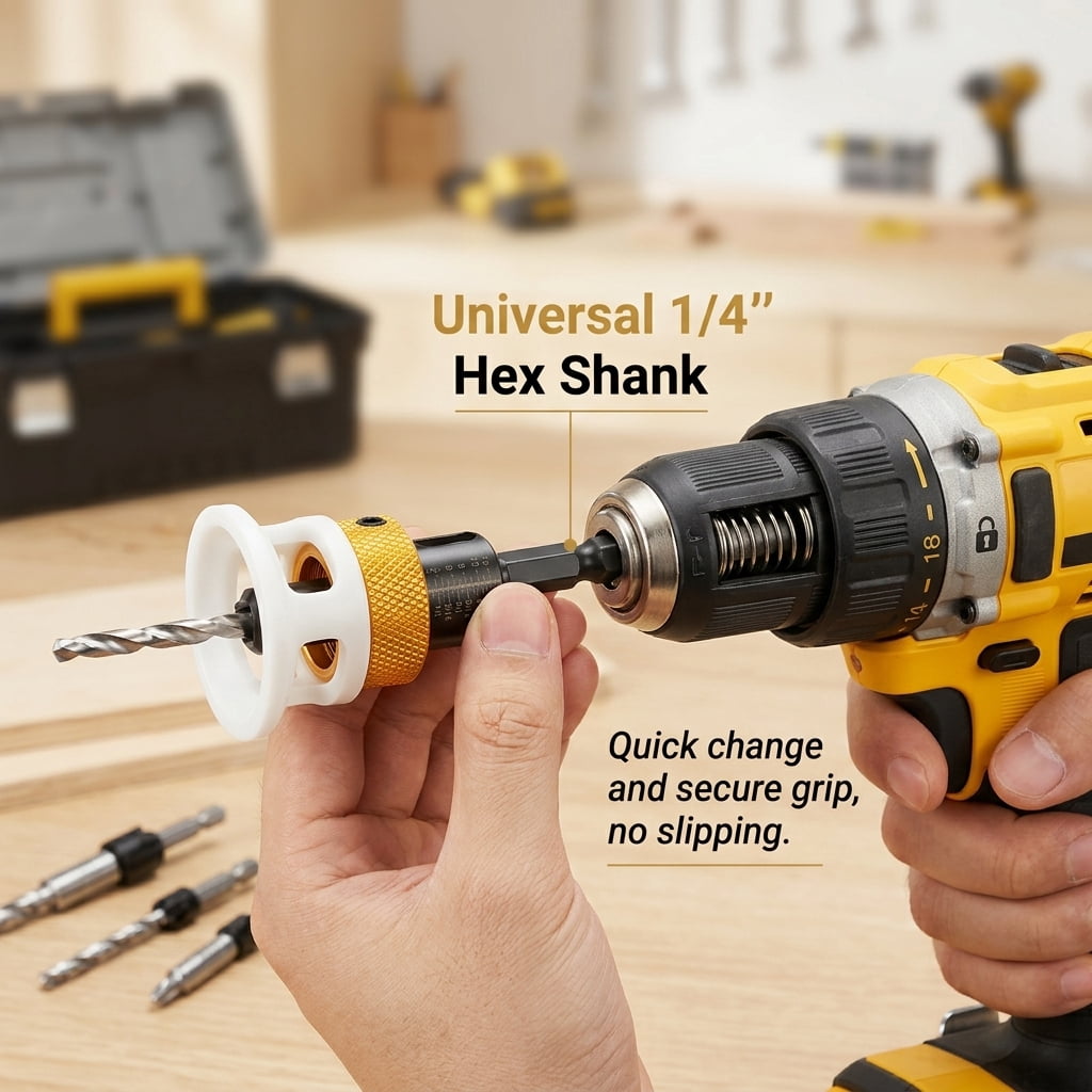 Wakehye 2026 New Countersink Drill Bit Set High Speed Steel Counter Sink Drill Bits with Depth Stop and 1/4" Shank for Wood Particle Board Plywood