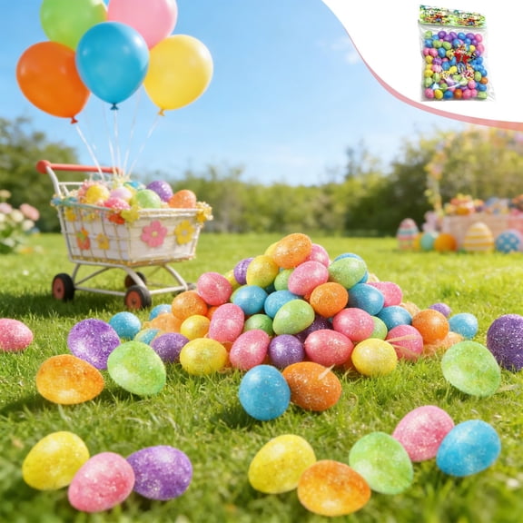 AURIGATE Easter Mini Plastic Eggs, 80-Piece 0.79×0.59 Inch Glittered Fillable Eggs for Egg Hunts, Baskets, Party Decor