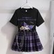 thumbnail image 1 of Kuromi-Falda plisada de manga corta Y2K Sanrios, traje bonito de Anime Kawaii para estudiantes, holgado, informal, suave, cómodo, femenino gym unisex, 1 of 2