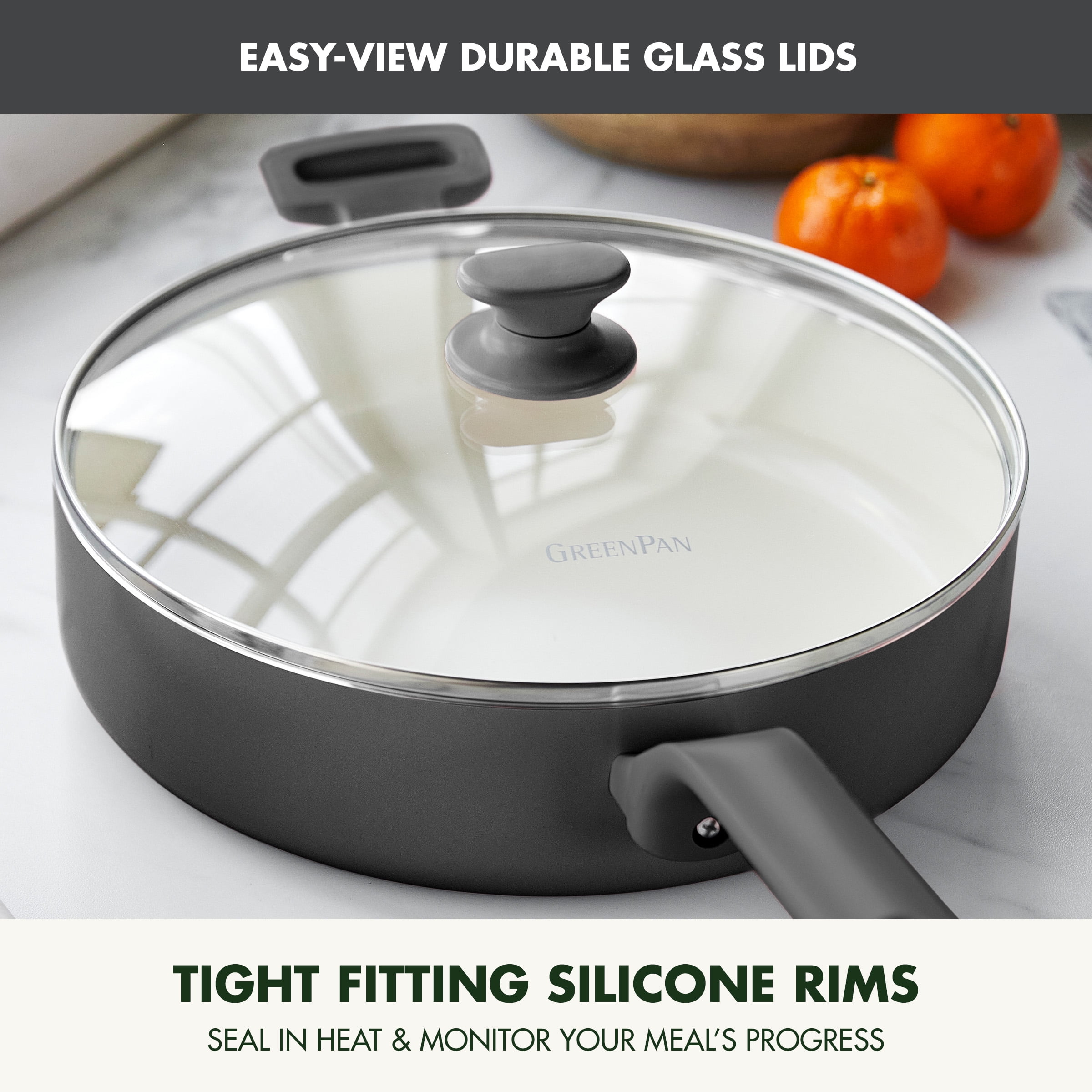 GreenPan Essence 5QT Jumbo Ceramic Nonstick Sauté Pan with Lid, Oven Safe, Dishwasher Safe, Gray​