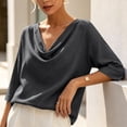thumbnail image 3 of cocolona Womens Summer Linen Tops Cowl Neck 3/4 Sleeve Shirts Dressy Casual Solid Color Blouses, 3 of 6