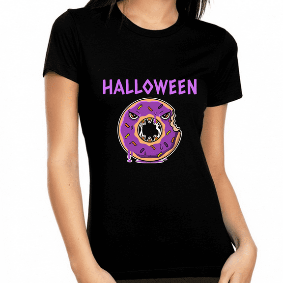 Mad Donut Halloween Shirts for Women Spooky Food Womens Halloween Shirts Halloween Tops for Women
