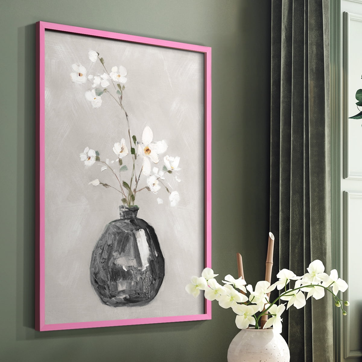 Cottage Spring II Framed Print in Pink Solid Wood Framed Print No Nail Hanging