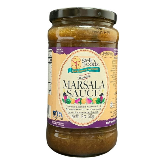Stello Foods - Rosie's Marsala Sauce 19 oz, Gluten Free, No Corn Syrups, Low Fat, Low Cholesterol, Good Source of Calcium, Vegetarian