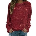 thumbnail image 2 of Fznquz Womens Oversized Sweatshirt Casual Crewneck Long Sleeve Sweatshirt Lightweight Glitter Pullover Red Winter Outfits, 2 of 4