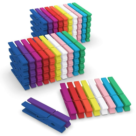 Pinzas para ropa FeFu de madera coloreada, 100 unidades, para manualidades, 7,4 cm