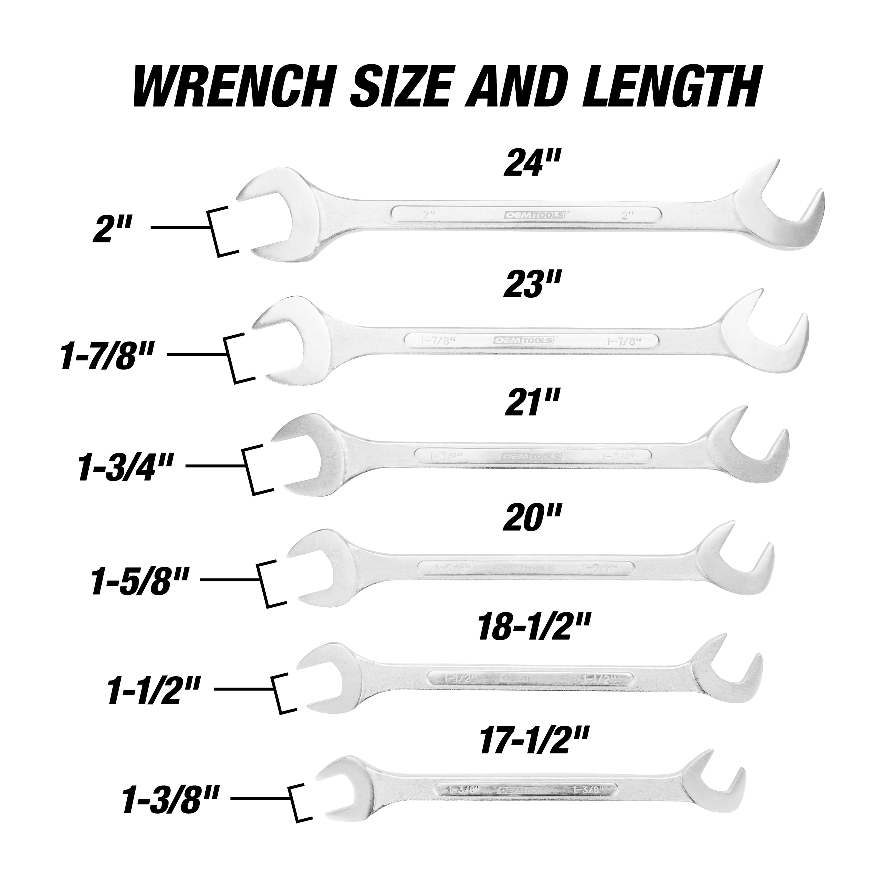 OEMTools Jumbo Angle Head Wrench Set (1-3/8" - 2"), SAE, 6 Piece Set