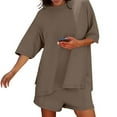 thumbnail image 3 of Mgmyaa Womens Fashion 2 Piece Outfits Sweatsuits 2025 Summer Short Sleeve Oversize Loungewear Tracksuit Ribbed Round Neck Lounge Shorts Sets, 3 of 8