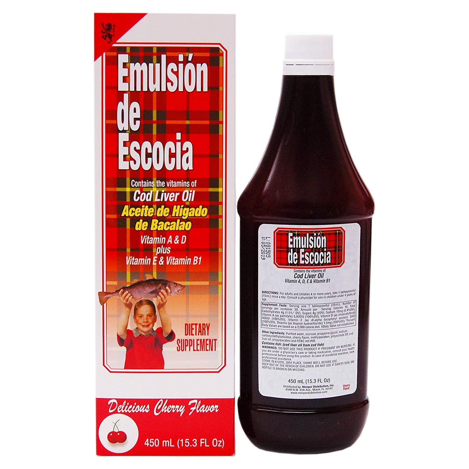 Emulsion De Escocia Cod Liver Oil Vitamin Supplement, Cherry Flavor, 6.