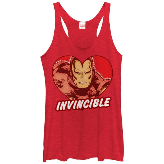 Women's Marvel Iron Man Invincible Heart  Racerback Tank Top Red Heather X Large