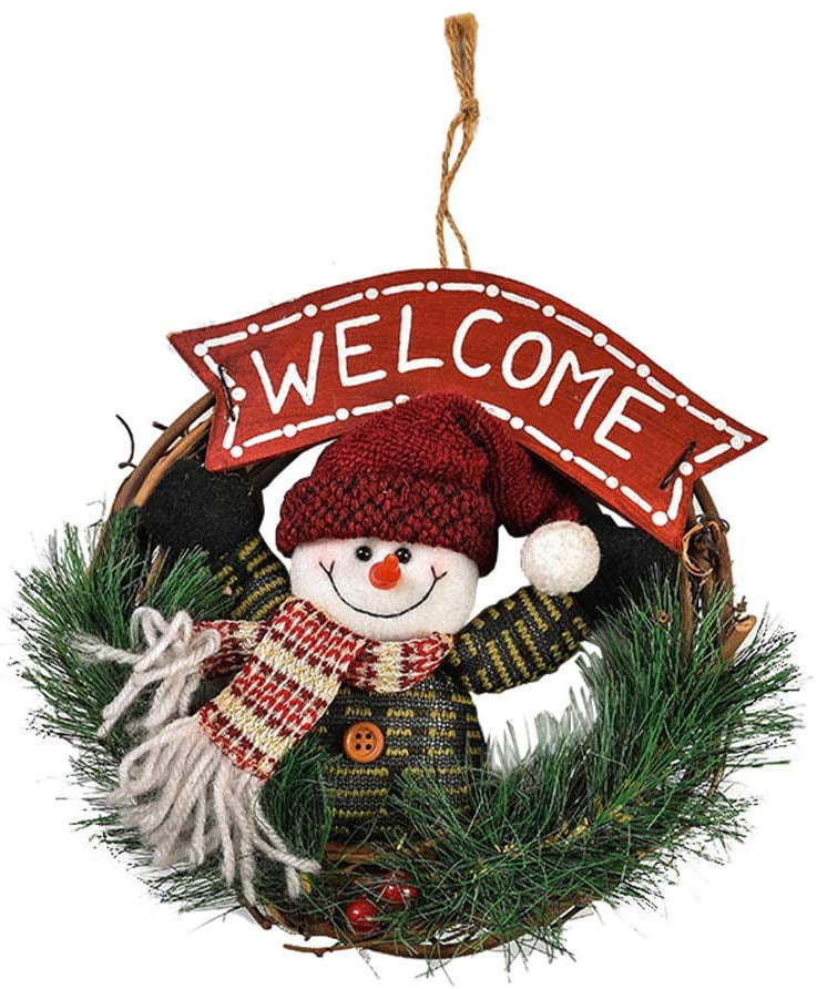 Christmas Wreath Garland Lovely Santa Claus Snowman Deer Door Hanging Ornament Home Decoration Santa Claus&Deer